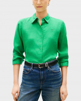 TOMMY HILFIGER WOMEN'S LINEN SHIRT - WW0WW44679 - GREEN