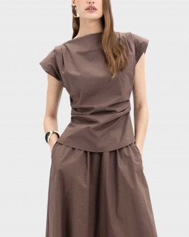 MY T WOMEN'S PADDED SHOULDERS SLEEVELESS TOP - S26T4086 - BROWN