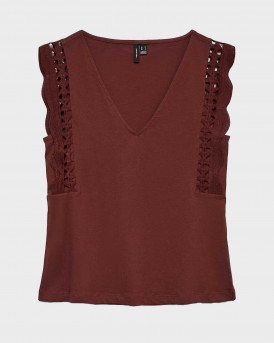 VERO MODA GABBY WOMEN'S V-NECK TOP - 10339862 - BROWN