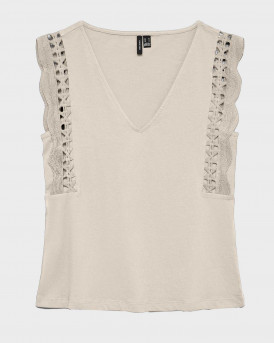 VERO MODA GABBY WOMEN'S V-NECK TOP - 10339862 - BEIGE