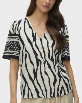 VERO MODA KAMILLE WOMEN'S V-NECK TOP - 10347549 - BLACK