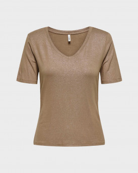 ONLY CARRIE WOMEN'S V-NECK TOP - 15367064 - BROWN