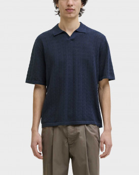 JACK & JONES JORTYLER ΑΝΔΡΙΚΗ ΠΛΕΚΤΗ ΚΟΝΤΟΜΑΝΙΚΗ ΠΟΛΟ ΜΠΛΟΥΖΑ - 12295227 - ΜΠΛΕ