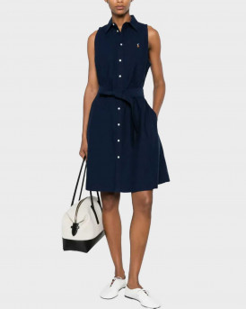 POLO RALPH LAUREN WOMEN'S MIDI SLEEVELESS SHIRT DRESS - 211968897004 - BLUE
