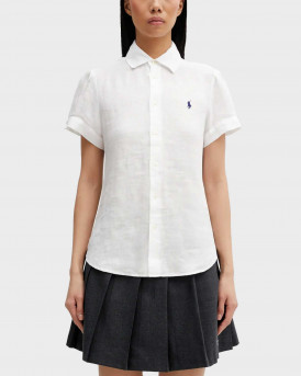 POLO RALPH LAUREN WOMEN'S SHORT-SLEEVED LINEN SHIRT - 211973366505 - WHITE