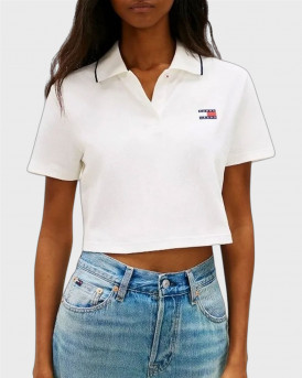 TOMMY HILFIGER WOMEN'S SHORT SLEEVE POLO SHIRT - DW0DW21363 - ECRU