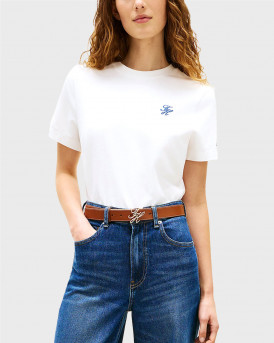 TOMMY HILFIGER WOMEN'S SHORT SLEEVE T-SHIRT - WW0WW48699 - ECRU