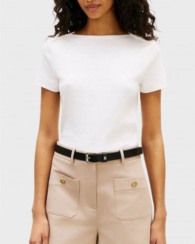 TOMMY HILFIGER WOMEN'S SHORT SLEEVE T-SHIRT - WW0WW49250 - ECRU