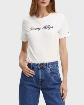 TOMMY HILFIGER SCRIPT WOMEN'S SHORT SLEEVE T-SHIRT - WW0WW43459 - ECRU