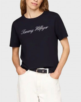 TOMMY HILFIGER SCRIPT WOMEN'S SHORT SLEEVE T-SHIRT - WW0WW43459 - BLUE