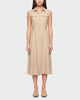 MY T WEARABLES WOMEN'S MIDI SLEEVELESS SHIRT DRESS - S26T4256 - BEIGE