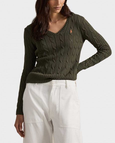 POLO RALPH LAUREN WOMEN'S V-NECK CABLE-KNIT SWEATER - 211971870511