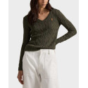 POLO RALPH LAUREN WOMEN'S V-NECK CABLE-KNIT SWEATER - 211971870511 - OLIVE GREEN