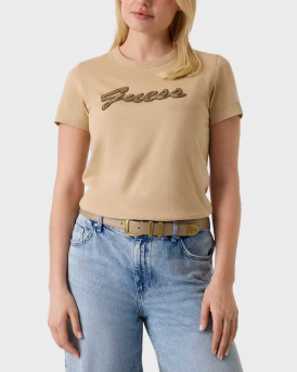 GUESS WOMEN'S T-SHIRT WITH BEADS - W6YI29K4348 - BEIGE