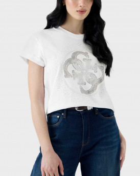 GUESS WOMEN'S T-SHIRT WITH RHINESTONES - W6YI18K4331 - WHITE