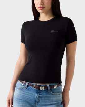 GUESS WOMEN'S T-SHIRT WITH RHINESTONES - W6YI12K3751 - BLACK