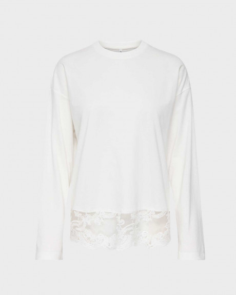 ONLY VIVVI WOMEN'S LONG SLEEVE TOP WITH LACE - 15384146