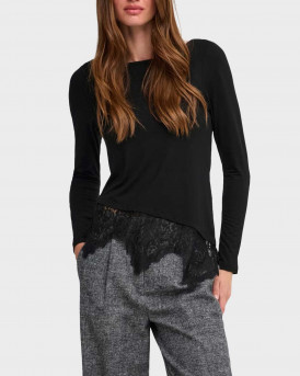 ONLY LAILA WOMEN'S ASSYMETRIC TOP WITH LACE - 15384850 - BLACK