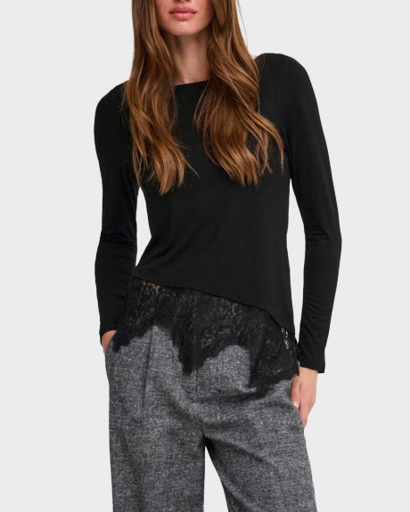 ONLY LAILA WOMEN'S ASSYMETRIC TOP WITH LACE - 15384850