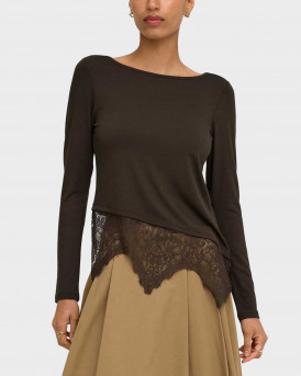 ONLY LAILA WOMEN'S ASSYMETRIC TOP WITH LACE - 15384850 - BROWN