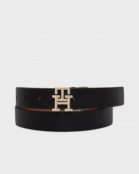 TOMMY HILFIGER PEBBLE ΓΥΝΑΙΚΕΙΑ ΔΕΡΜΑΤΙΝΗ ΖΩΝΗ ΔΙΠΛΗΣ ΟΨΗΣ - AW0AW18691 - ΜΑΥΡΟ