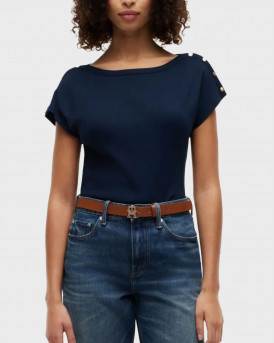 TOMMY HILFIGER NK TEE WOMEN'S BLOUSE WITH GOLD BUTTONS - WW0WW50942 - BLUE