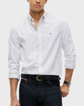 TOMMY HILFIGER FLEX ΑΝΔΡΙΚΟ ΜΑΚΡΥΜΑΝΙΚΟ ΡΙΓΕ ΠΟΥΚΑΜΙΣΟ - MW0MW44571 - ΑΣΠΡΟ
