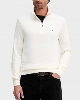 TOMMY HILFIGER ΑΝΔΡΙΚΟ ΠΛΕΚΤΟ HALF ZIP-UP ΠΟΥΛΟΒΕΡ - MW0ΜW28049 - ΕΚΡΟΥ