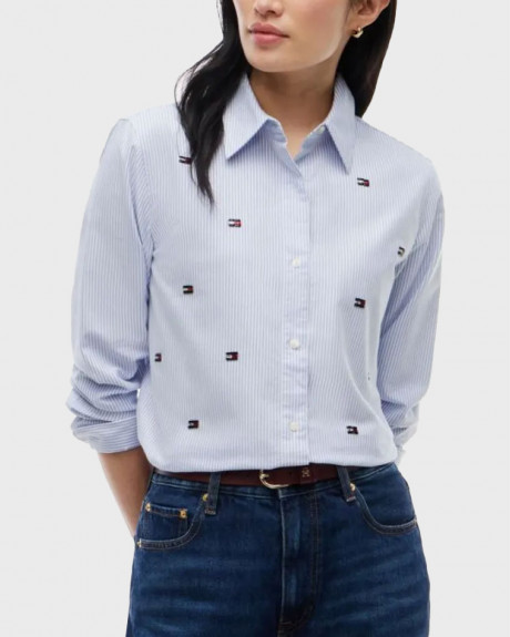 TOMMY HILFIGER OXFORD ΓΥΝΑΙΚΕΙΟ ΠΟΥΚΑΜΙΣΟ ΜΕ ΡΙΓΕ ΜΟΤΙΒΟ - WW0WW52420