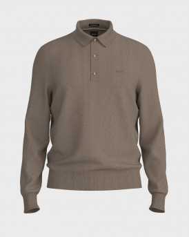 BOSS H-LANCIONE MEN'S WOOL LONG SLEEVE KNITTED POLO SHIRT - 50571927 - BEIGE