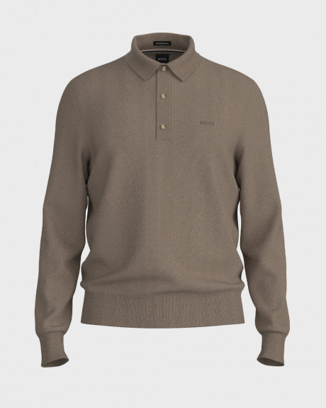 BOSS H-LANCIONE MEN'S WOOL LONG SLEEVE KNITTED POLO SHIRT - 50571927