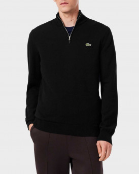 LACOSTE ΑΝΔΡΙΚΟ ΒΑΜΒΑΚΕΡΟ HALF ZIP-UP ΠΟΥΛΟΒΕΡ - AH1980 - ΜΑΥΡΟ
