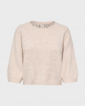 ONLY MOONSTONE WOMEN'S PULLOVER 3/4 SLEEVES AND RHINESTONES - 15382157 - ECRU