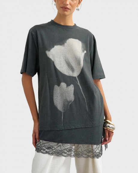 TOPSHOP BRIT ΓΥΝΑΙΚΕΙΟ T-SHIRT ΜΕ ΔΑΝΤΕΛΑ - 31002192