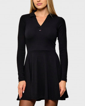 TOMMY JEANS WOMEN'S POLO LONG SLEEVE MINI DRESS - DW0DW23321 - BLACK