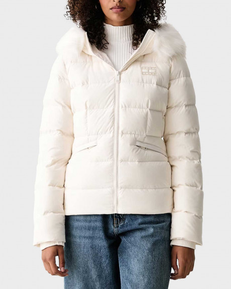 TOMMY JEANS WOMEN'S QUILTED JACKET WITH HOOD AND FAUX FUR - DW0DW23409