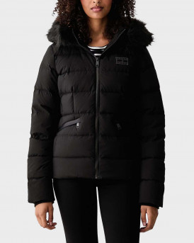 TOMMY JEANS WOMEN'S QUILTED JACKET WITH HOOD AND FAUX FUR - DW0DW23409 - BLACK