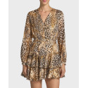 GUESS CLARISSE BELTED FLARE WOMEN'S MINI LEOPARD SAVANNAH DRESS - W6BK42W4225 - BEIGE