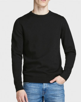 JACK & JONES BASIC CREW NECK ΑΝΔΡΙΚΟ ΠΟΥΛΟΒΕΡ ΣΤΕΝΗ ΓΡΑΜΜΗ - 12137190 - ΜΑΥΡΟ