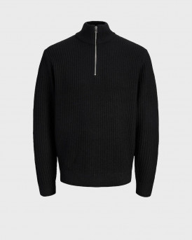 JACK & JONES JJSAGE ΑΝΔΡΙΚΟ ΜΑΚΡΥΜΑΝΙΚΟ ΠΛΕΚΤΟ HALF-ZIP - 12298501 - ΜΑΥΡΟ