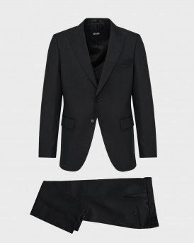 BOSS H-HUGE VITALE BARBERIS SUPER110 MEN'S 2-PIECE NARROW LINEN GROOM SUIT - 50567229 - BLACK